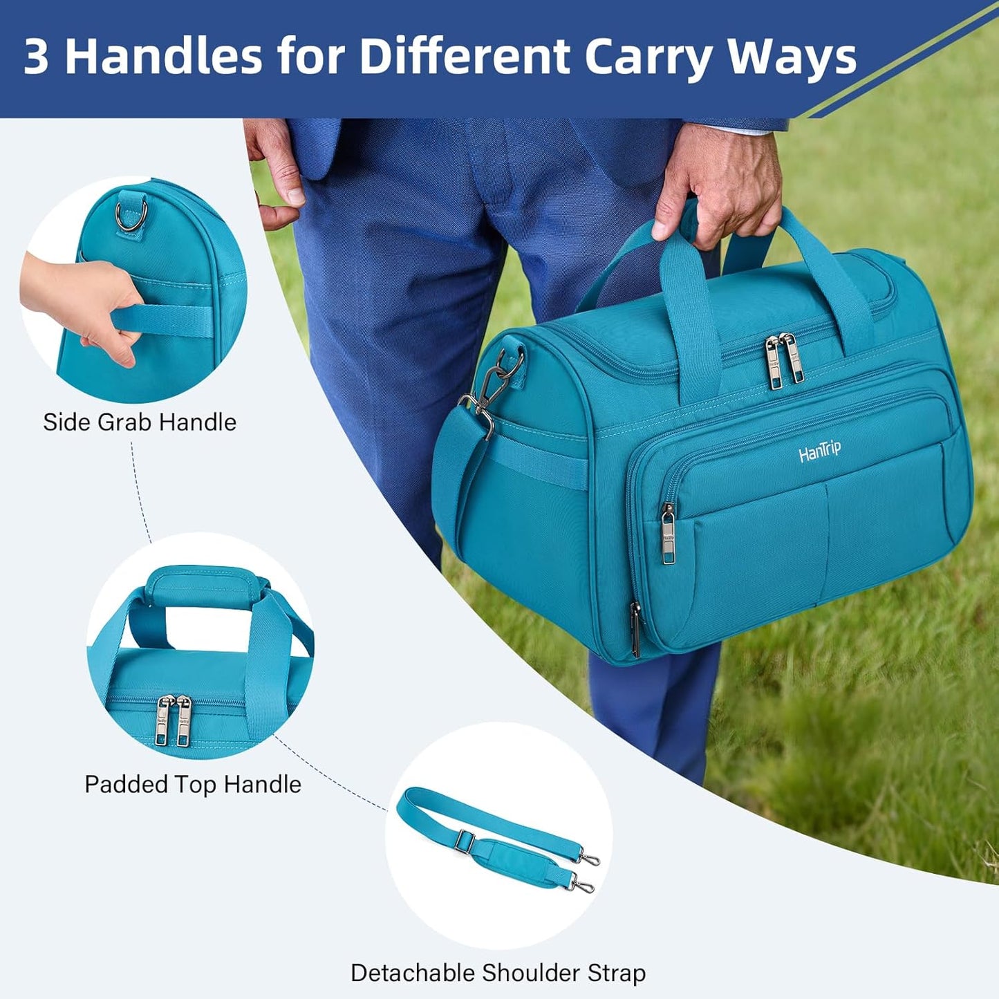 Carry on Duffel Bag Foldable Duffle Bags for Travel, Under Seat Personal Item Bags for Airplanes, Weekender Overnight Mens Travel Tote Bag for Women Softside Carry on Luggage (Caribbean Blue)