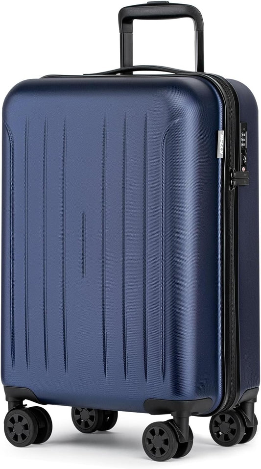 KYME Carry on luggage 22x14x9 Airline Approved Suitcase Hardshell With Double Spinner Wheels, PC+ABS TSA Lock Travel Luggage (Navy Blue, 20" Carry On)