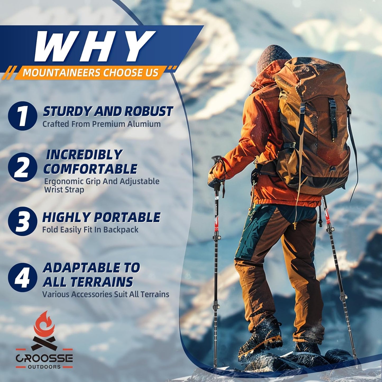 Lightweight Collapsible Trekking Poles for Hiking – 2 Pack Adjustable Hiking Poles, Aluminum Walking Sticks for Skiing, Nordic Walking, Retractable Walking Sticks for Seniors, Women, Men