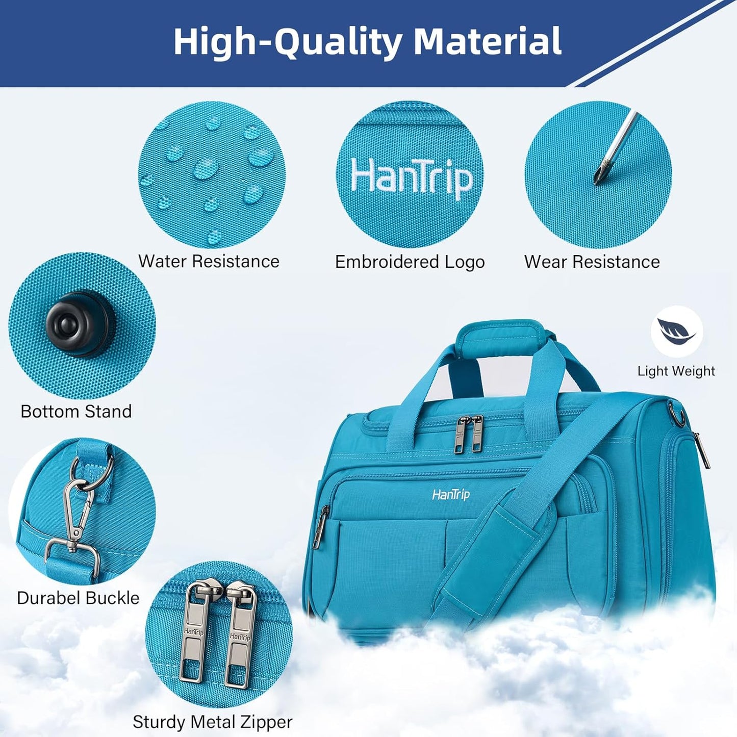 Carry on Duffel Bag Foldable Duffle Bags for Travel, Under Seat Personal Item Bags for Airplanes, Weekender Overnight Mens Travel Tote Bag for Women Softside Carry on Luggage (Caribbean Blue)