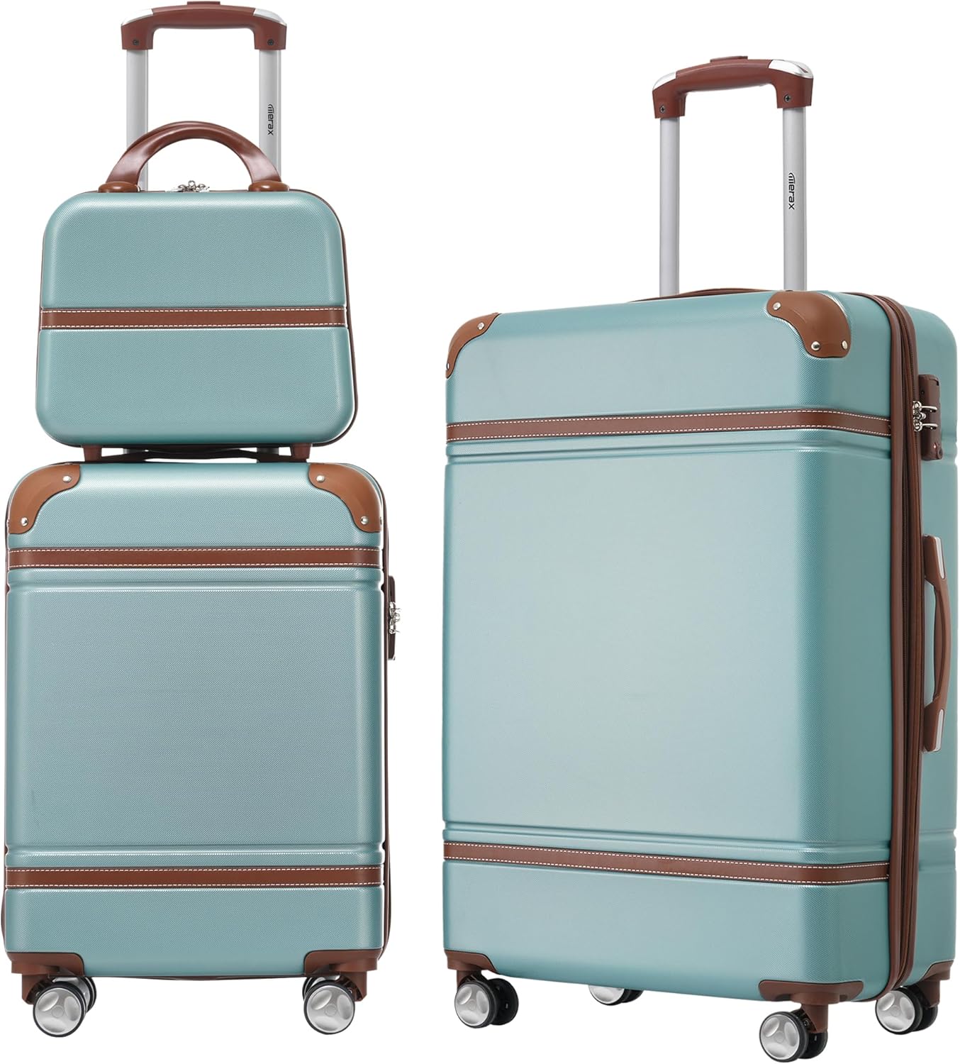 Merax Luggage Set 2 Piece Suitcase Set with Cosmetic Case Expandable Spinner Wheels Vintage Luggage Sets(Blue Green,20"+24")