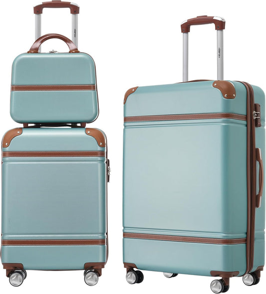 Merax Luggage Set 2 Piece Suitcase Set with Cosmetic Case Expandable Spinner Wheels Vintage Luggage Sets(Blue Green,20"+24")