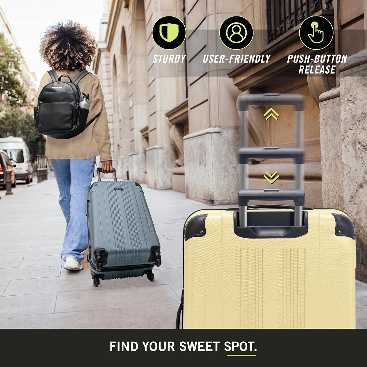 Kenneth Cole REACTION Out of Bounds Lightweight Hardshell 4-Wheel Spinner Luggage, Pale Banana, 20-Inch Carry On