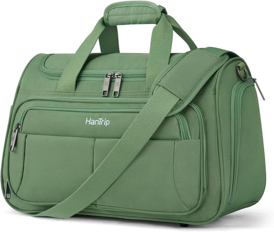 Carry on Duffel Bag Foldable Duffle Bags for Travel, Under Seat Personal Item Bags for Airplanes, Weekender Overnight Mens Travel Tote Bag for Women Softside Carry on Luggage (Forest Green)
