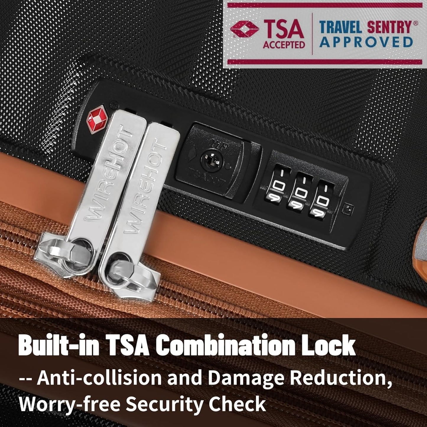 5-Piece Luggage Set, Lightweight ABS+PC Hard Shell Suitcase with YKK Zipper & TSA Lock for Family, Black Brown, 14in/18in/20in/24in/28in