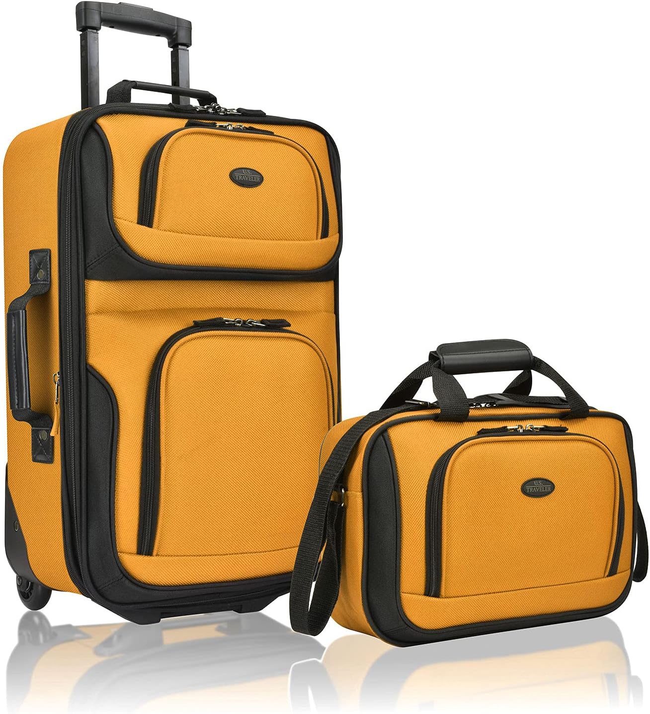 U.S. Traveler, Rio Rugged Fabric Expandable Upright Rolling Carry-on Luggage Set w/ Tote Bag, Orange, 2-Piece (21/14)