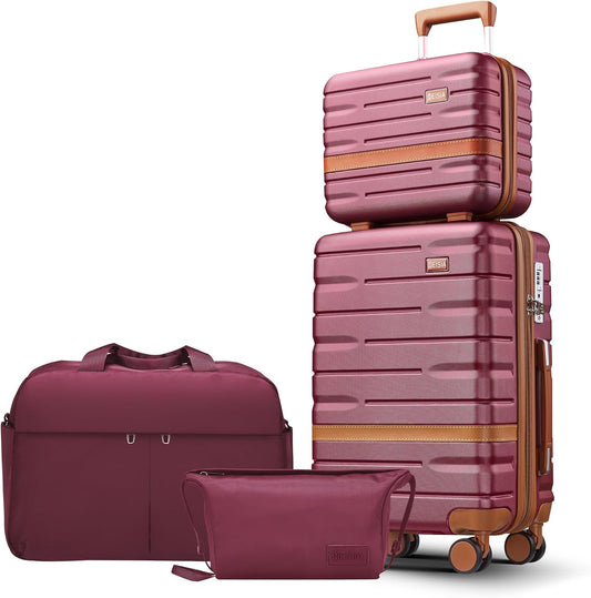 Luggage Sets 4 Piece with TSA Lock Hardside PC+ABS Carry On expandable Suitcase with Spinner Wheels Lightweight Rolling Travel Luggage Sets with YKK Zippers (Purple, 4 Piece Sets(14/20/DB/TB))