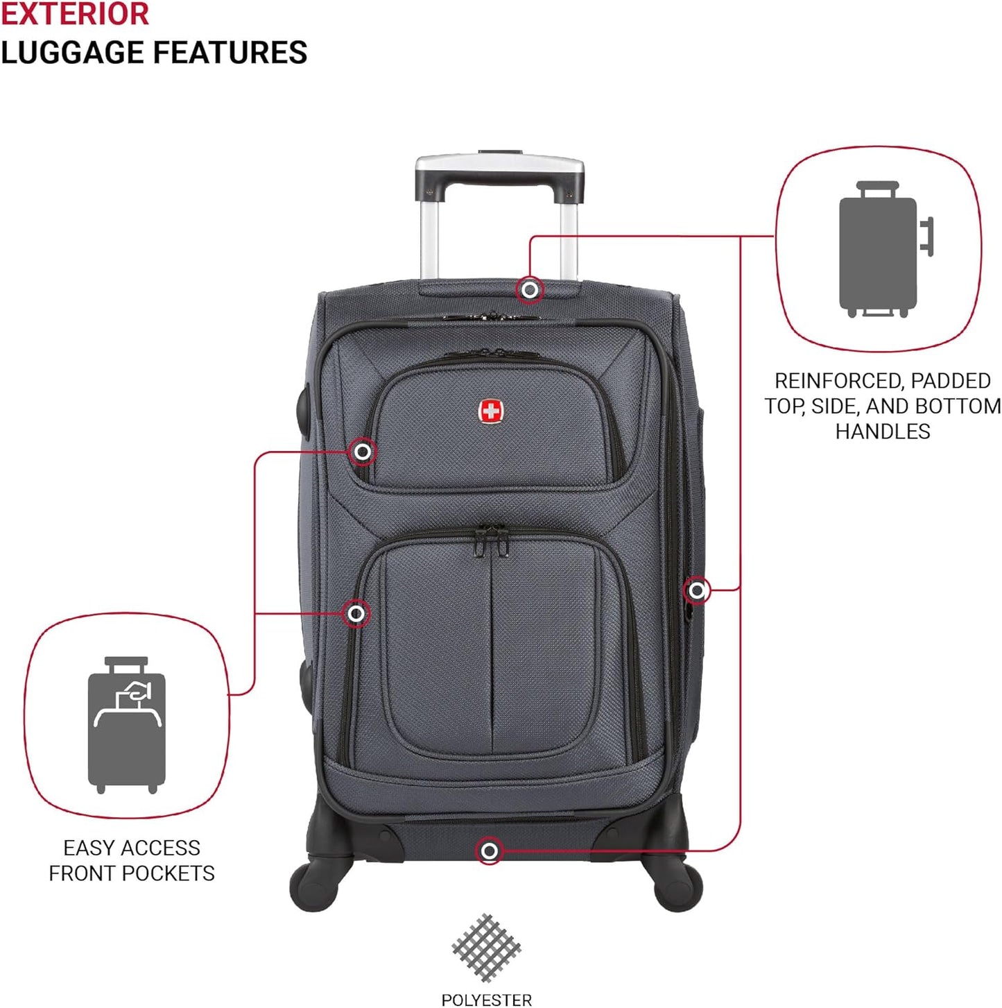 SwissGear Sion Softside Expandable Luggage with Spinner Wheels, Dark Grey, 2-Piece Set (21/25)