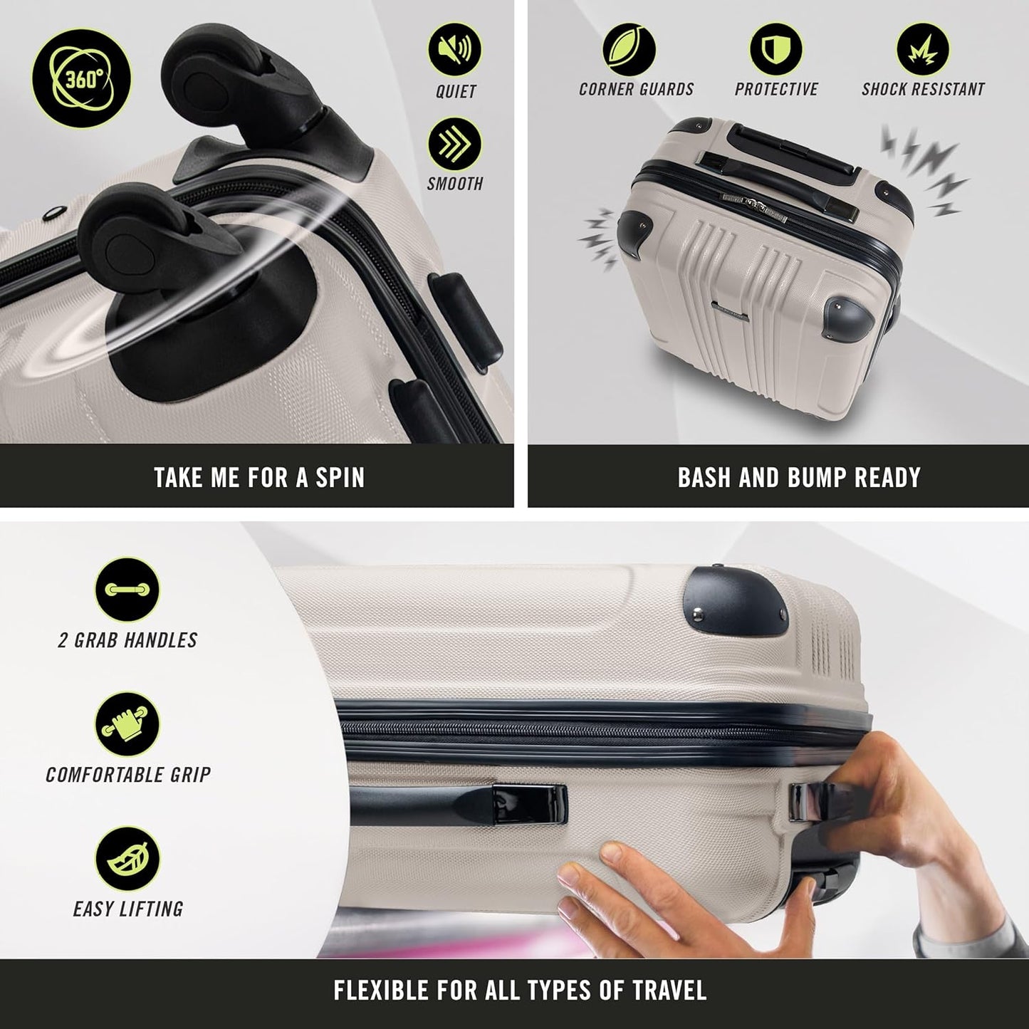 Kenneth Cole REACTION Bounds Lightweight Hardshell 4-Wheel Spinner Luggage, Mushroom, 28-Inch Checked