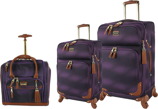 Steve Madden Designer Luggage Collection - 3 Piece Softside Expandable Lightweight Spinner Suitcase Set - Travel Set Includes an Under Seat Bag, 20-Inch Carry on and 28-Inch Checked Suitcase, Shadow
