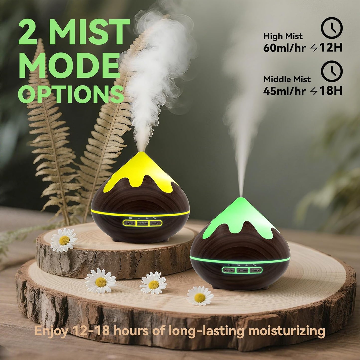 500ML Essential Oil Diffuser, Aromatherapy Diffuser with Remote Control, Multifunctional Air Diffusers for Home Office Room, Fragrance Aroma Diffuser with 7 Color LED & 2 Mist Mode, Dark Brown