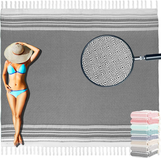 Oversized Turkish Beach Towel Blanket Cotton Giant XL Sandproof Towels Huge Linen XXL Extra Large Big Throw Quilt Blankets for Adults Cloud Travel Camping Glamping Accessories Essentials