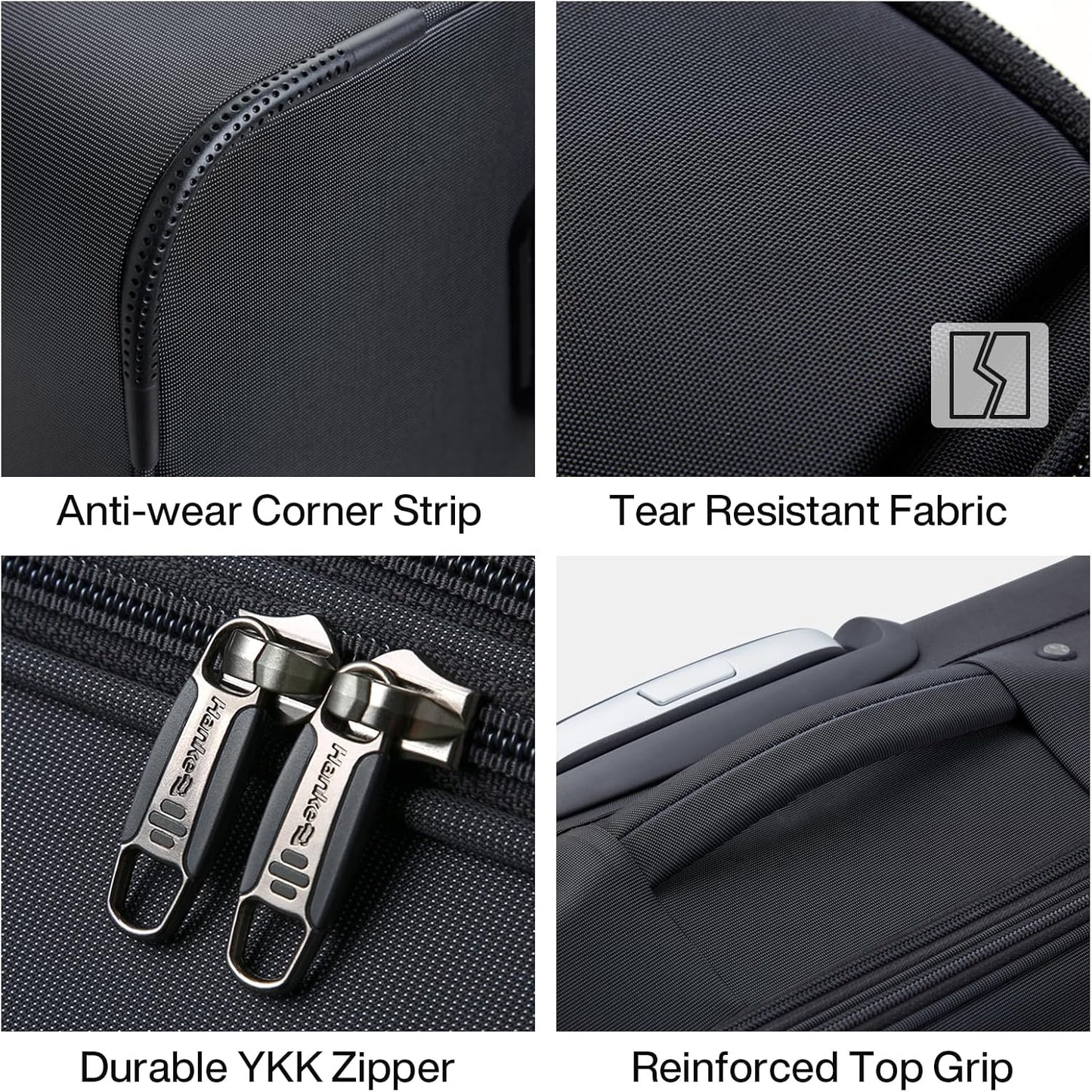 Hanke Softside Expandable 20 Inch Carry On Luggage with Wheels Airline Approved, TSA Luggage Lightweight Rolling Suitcases for Travel Carry On Bag(Black)