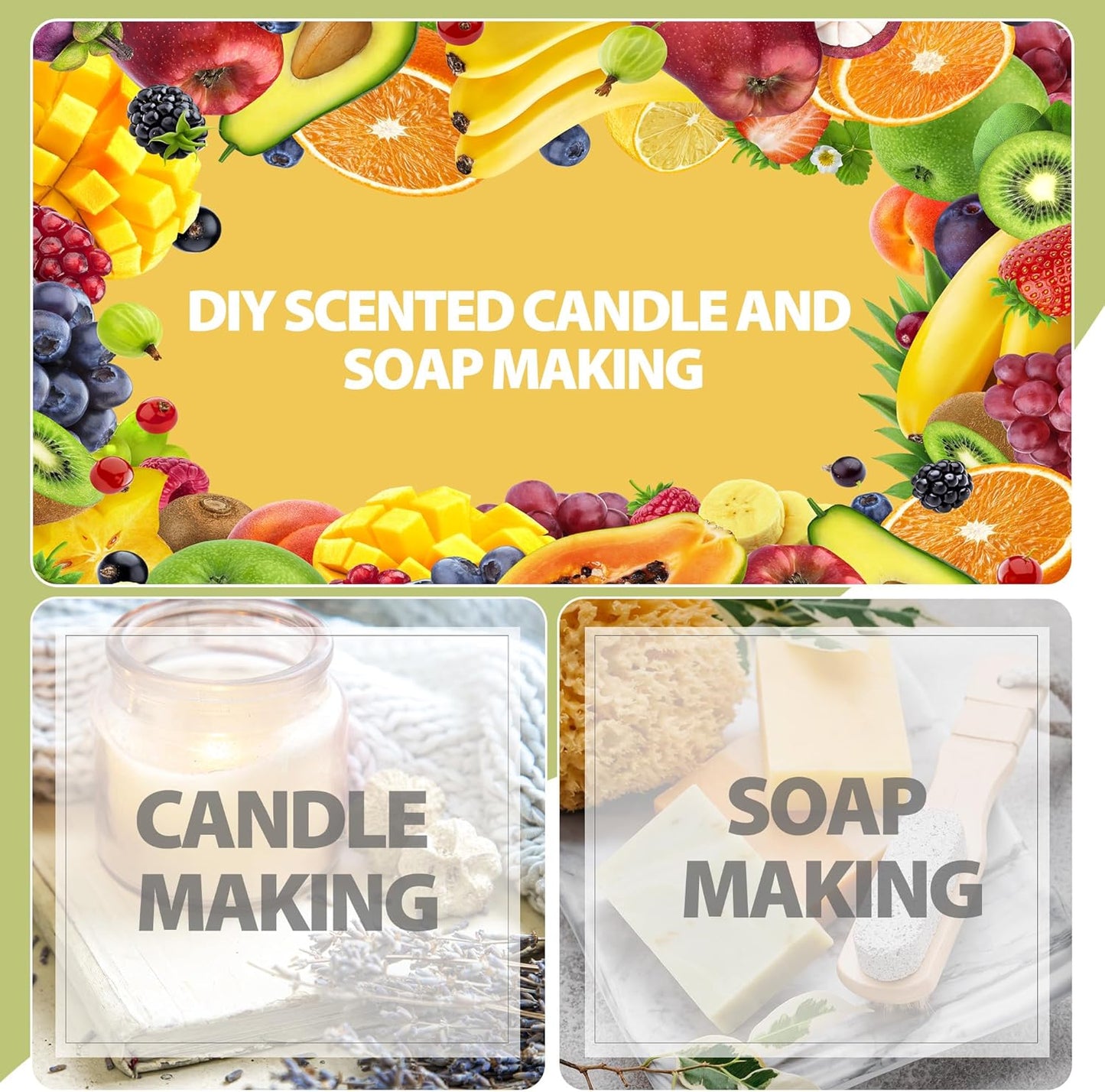 PHATOIL 10pc Fruity Fragrance Oil Set - Coconut, Cherry, Apple, Strawberry, Mango Candle & Soap Scents, Diffuser Oil Set