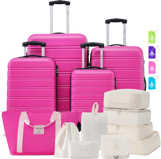 Merax Luggage sets of 13 Piece 16 20 20 28 IN Carry on Luggage Hard Case Pink Luggage Expandable Checked Luggage Suitcase Set with Wheels