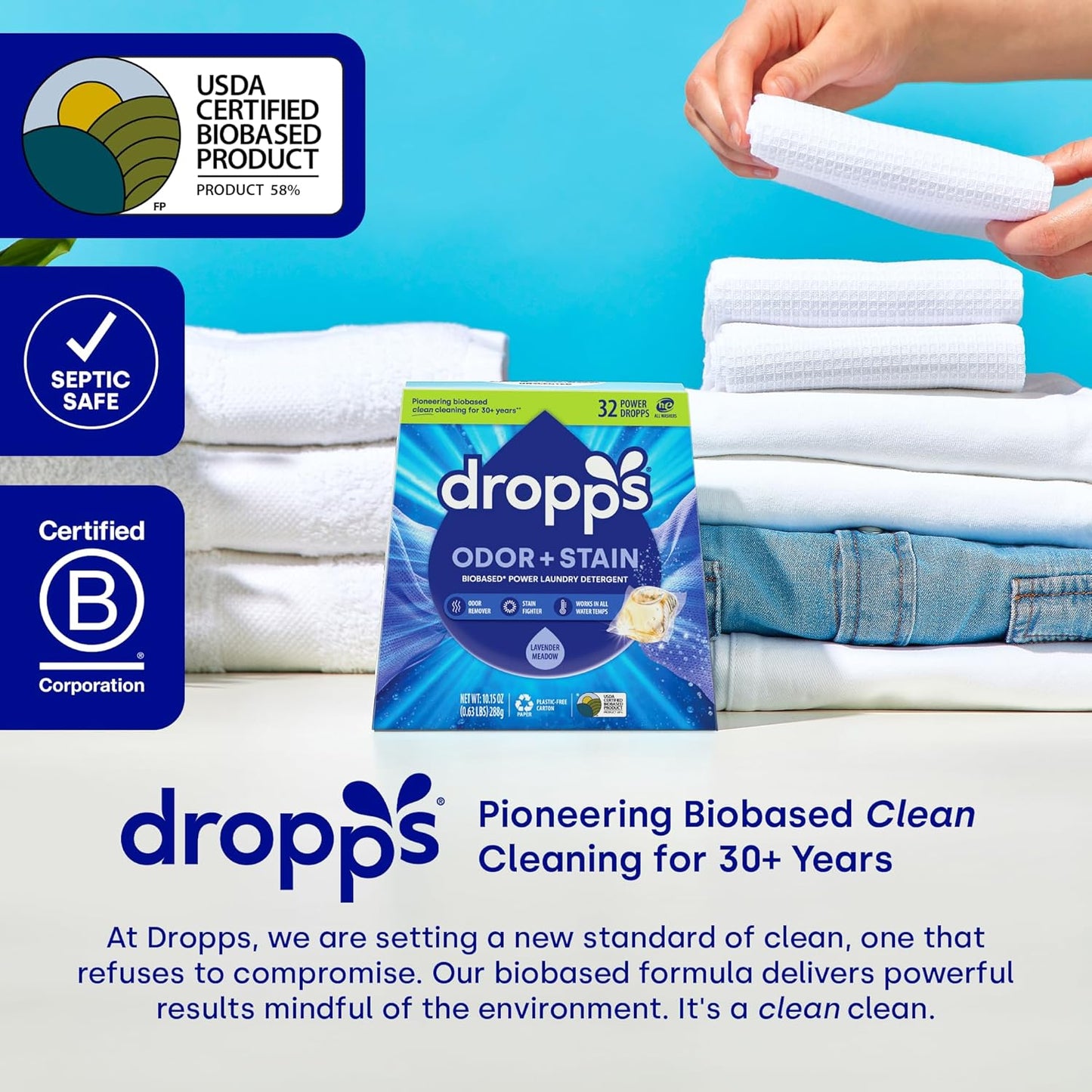 Dropps Odor & Stain Biobased Power Laundry Detergent Pods, Orange Blossom HE Compatible Laundry Pods for Fresh Clothes – Laundry Soap Supplies & Recyclable Paperboard Packaging