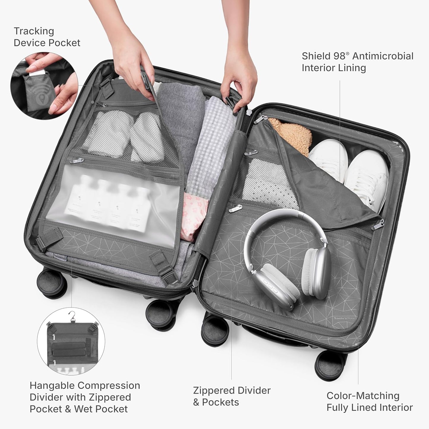 Traveler's Choice Edinburgh II Hardside Spinner Luggage with TSA Lock, Black, 2 Piece (21/29)