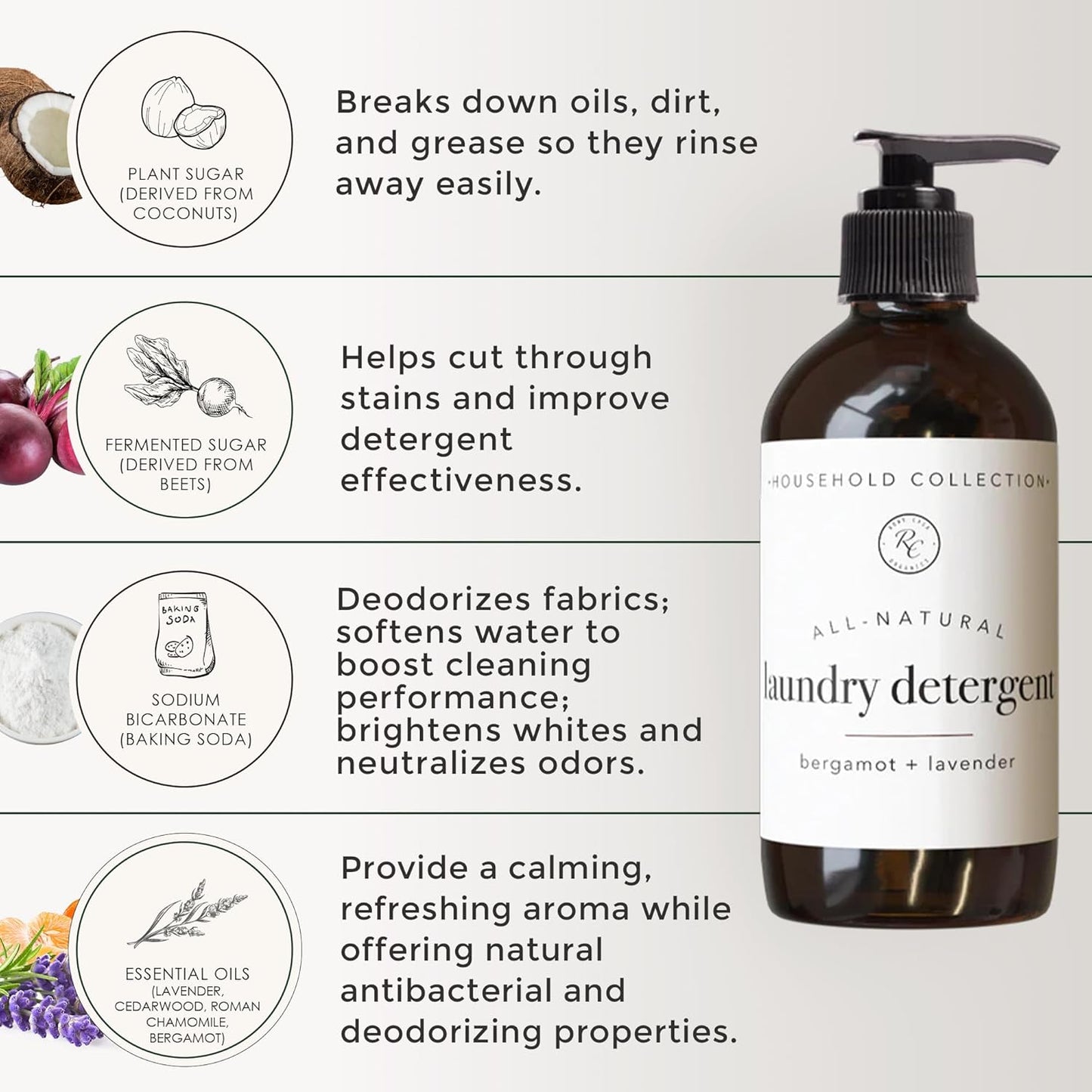 Rowe Casa Organics Bergamot and Lavender Laundry Detergent Liquid – Natural Liquid Washing Detergent with Floral, Sweet, and Fresh Scent – 16 Oz Pump Bottle