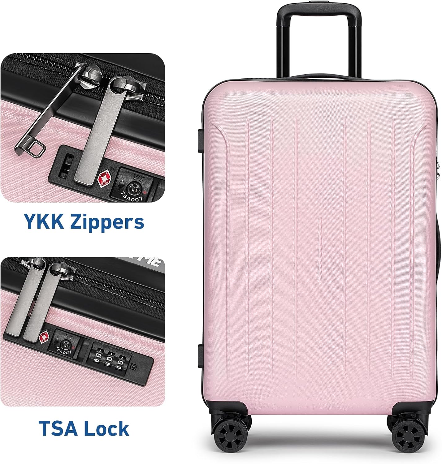 KYME Luggage Sets 2 Piece Hardshell 20"/24" Suitcase with Double Spinner Wheels Hardside Suitcases Sets with TSA Lock PC+ABS Travel Luggage (Pink, 2Pcs Set(20"/24"))