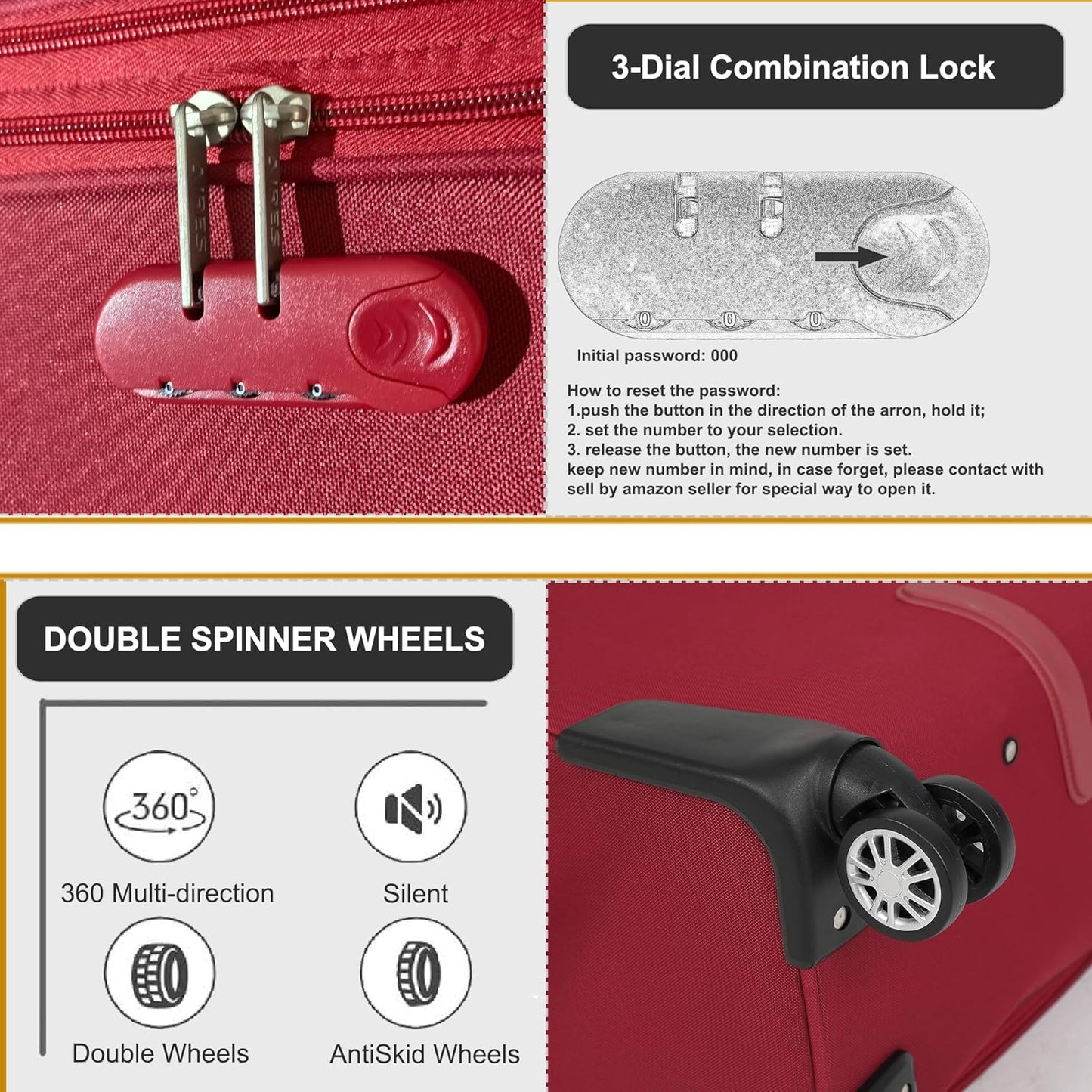Softside Luggage Sets, Extra Large Expandable Suitcase Sets With Spinner Wheels and Combination Lock Red Luggage For Long Time Overseas Journey (Red) 22inch, 26inch, 30inch