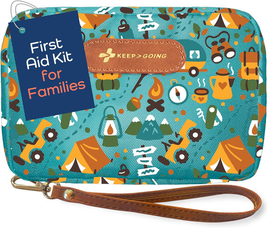 KeepGoing Travel First Aid Kit for Kids – 130 Pc. for Car, Home, Purse, Diaper Bag & Backpack with Latex-Free Bandages - Mini First Aid Kit Travel Size TSA-Approved