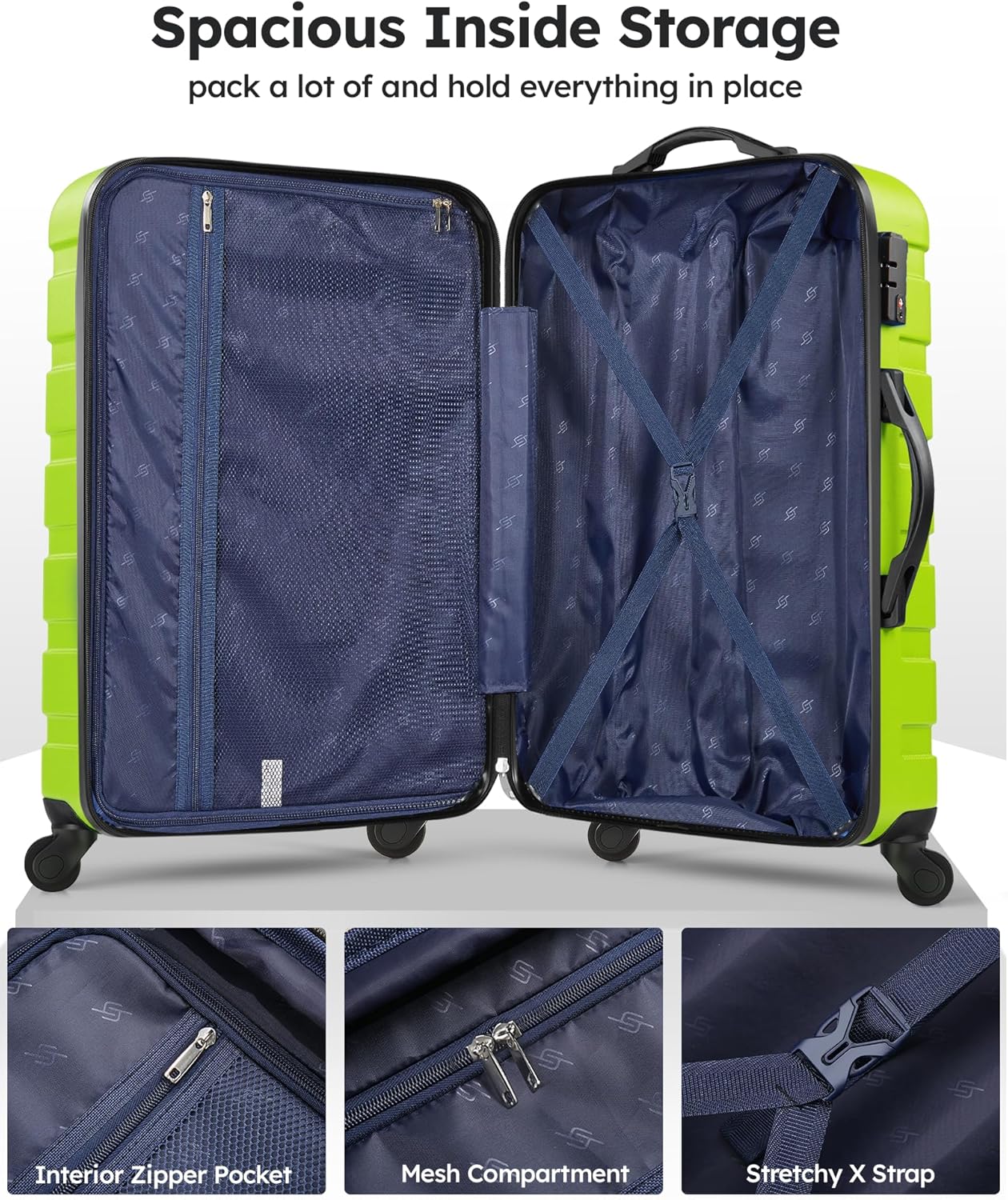 Suitour Luggage 3 Piece Sets Hard Shell Luggage Set with Spinner Wheels, TSA Lock, 20 24 28 inch Travel Suitcase Sets (Light Green, 3 Piece Set)