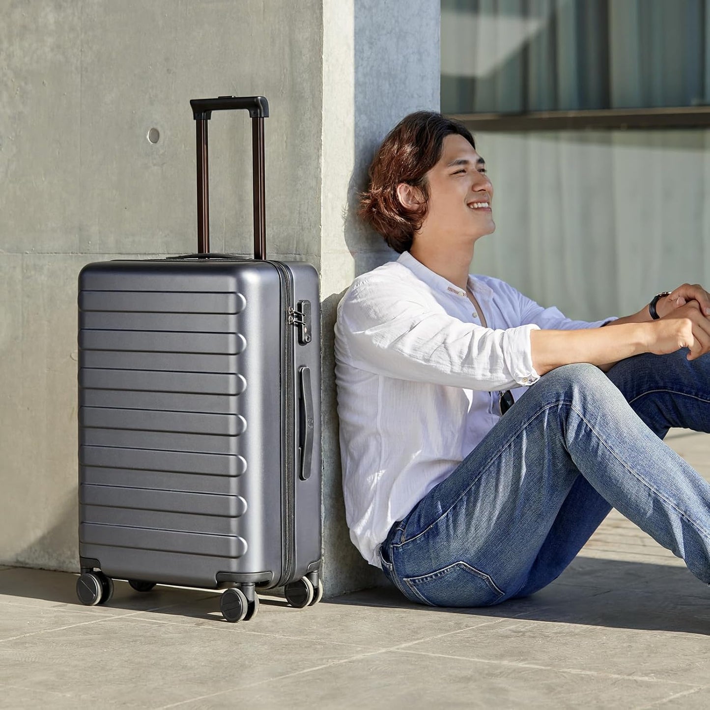 NINETYGO Medium Checked Luggage 24 Inch, Checking In Luggage with Smooth Spinner Wheels, Lightweight, Hard Shell PC Suitcase, Lightweight Travel Luggage, TSA Approved (Grey, Rhine Basic)