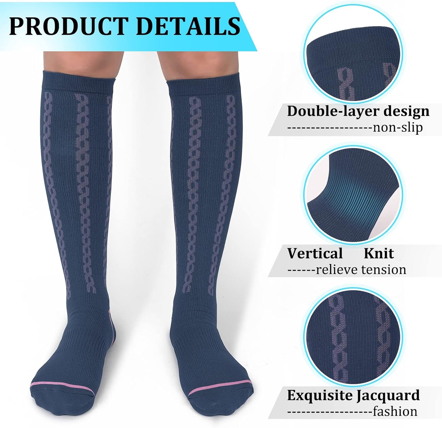 30-40mmHg Medical Graduated Compression Socks for Women&Men Circulation-Compression Stockings-Knee High Socks for Support,Hiking,Running
