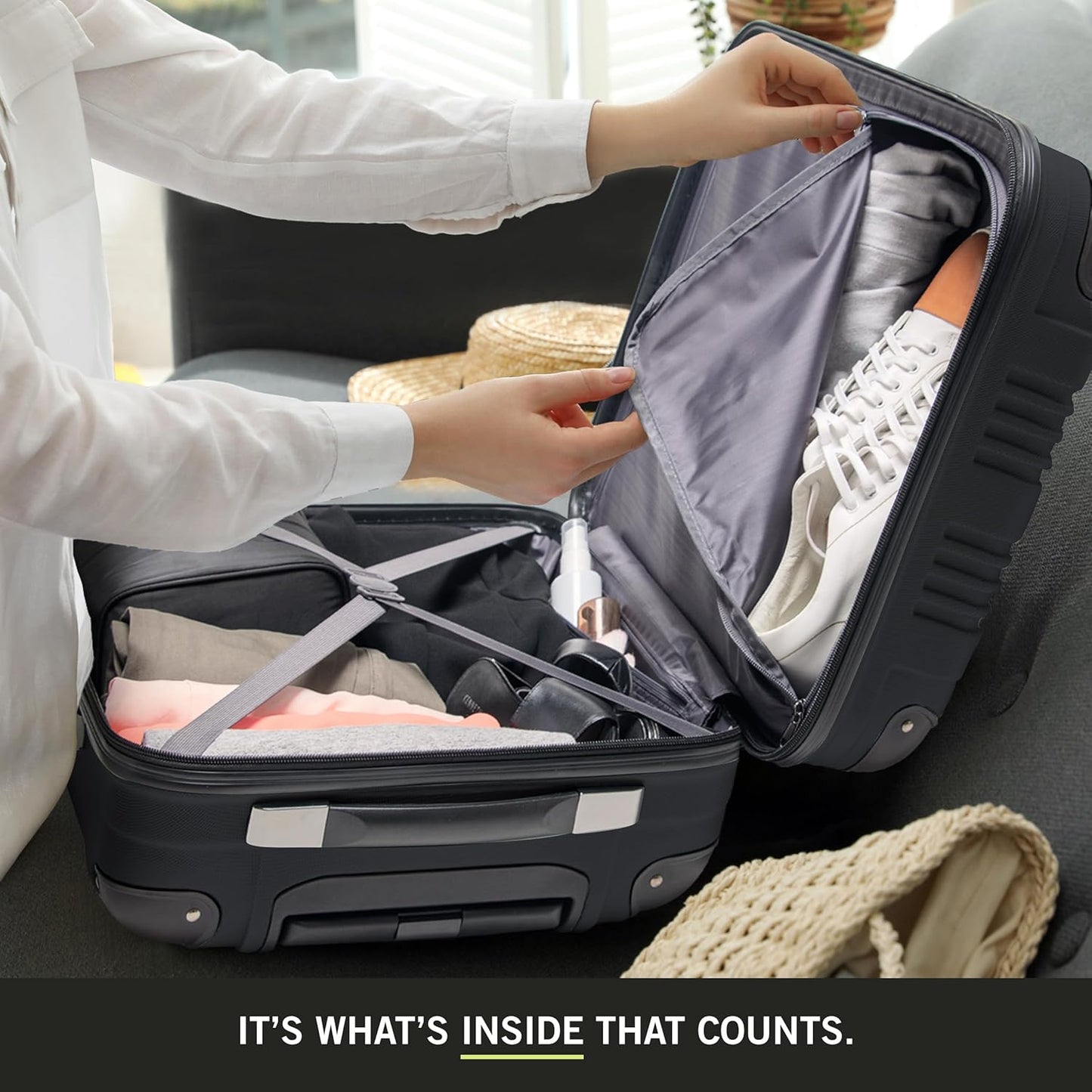 Kenneth Cole REACTION Out of Bounds Lightweight Hardshell 4-Wheel Spinner Luggage, Midnight Black, 28-Inch Checked