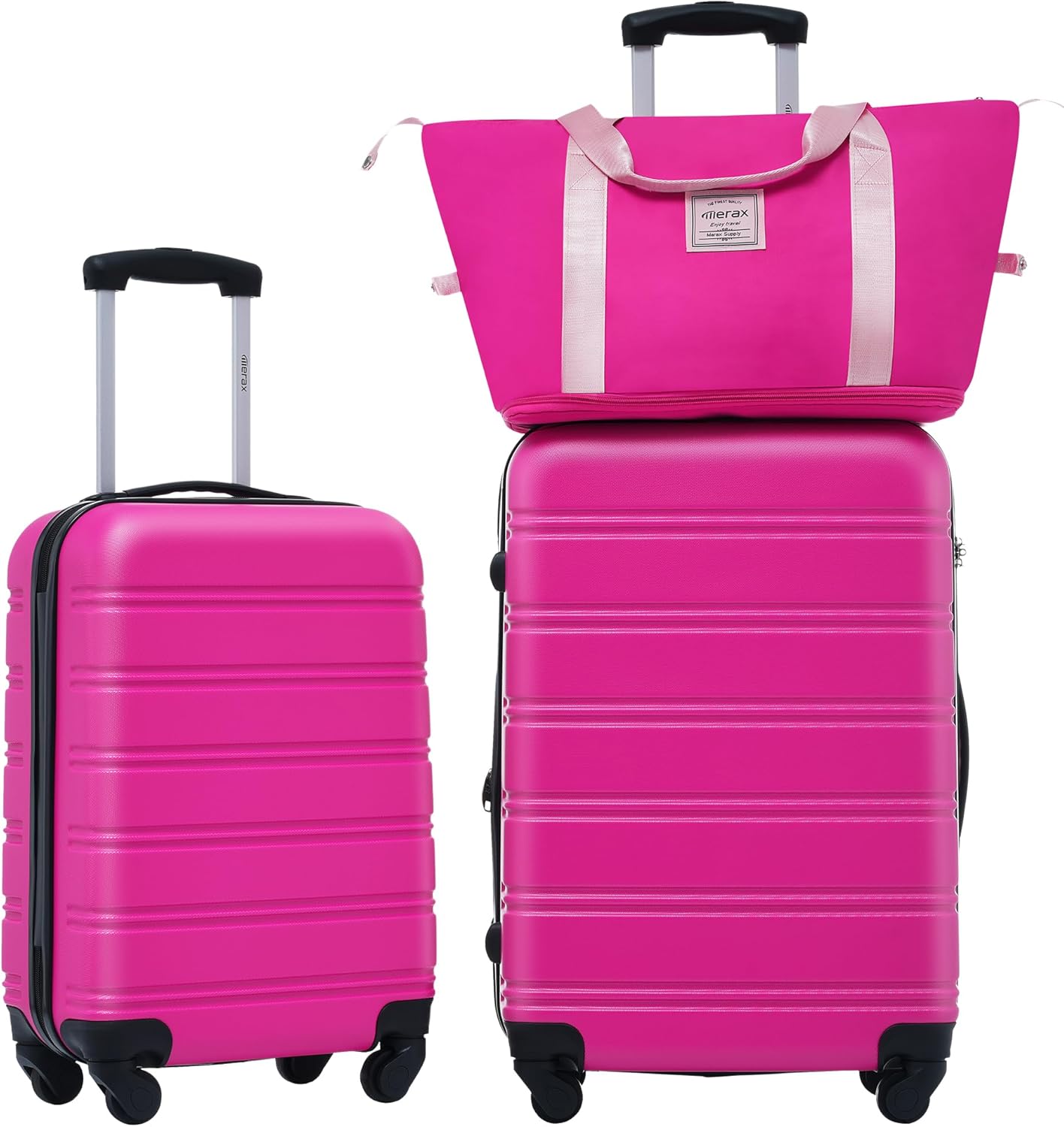 Merax Luggage sets of 3 Piece 20 24 IN Carry on Luggage Hard Case Pink Luggage Expandable Checked Luggage Suitcase Set with Wheels