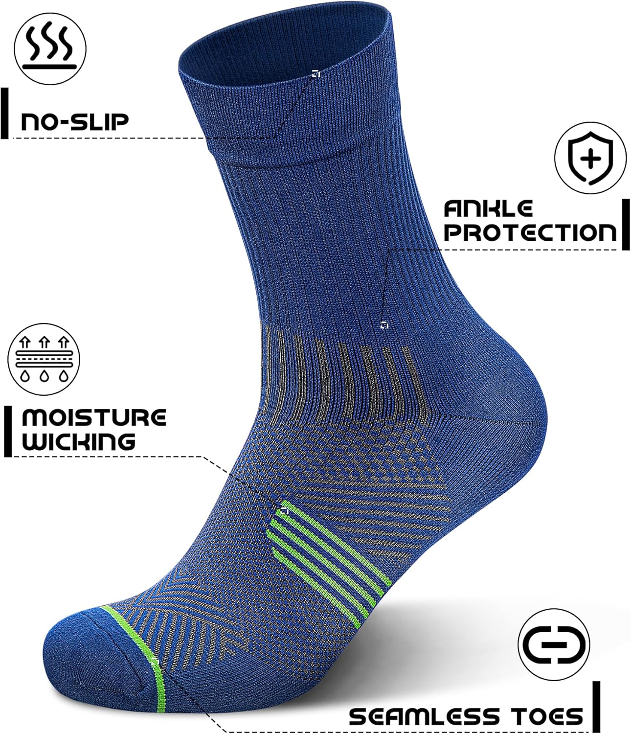 PAPLUS 3 Pairs Running Compression Socks for Men & Women, Atheltic Crew Socks with Cushion, Arch Support for Hiking, Cycling