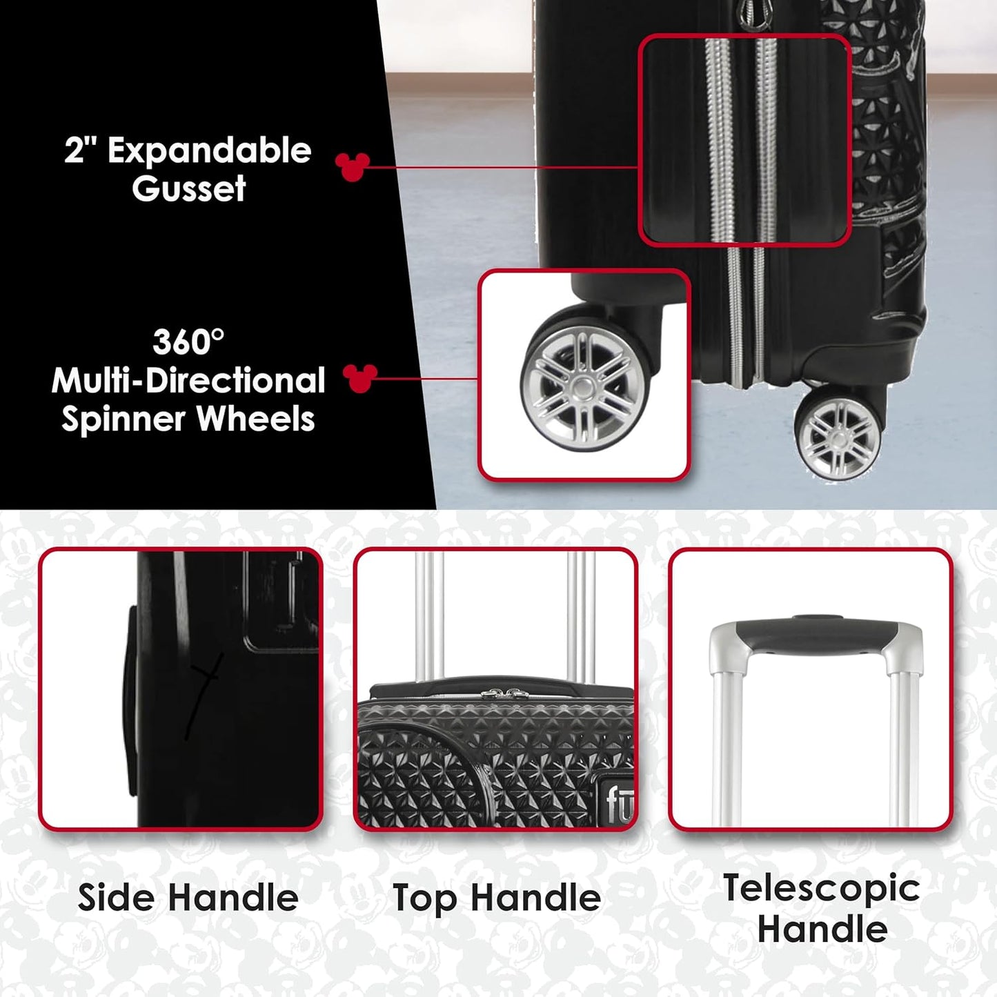 FUL Disney Mickey Mouse 29 Inch Rolling Luggage, Hardshell Suitcase with Spinner Wheels, Black