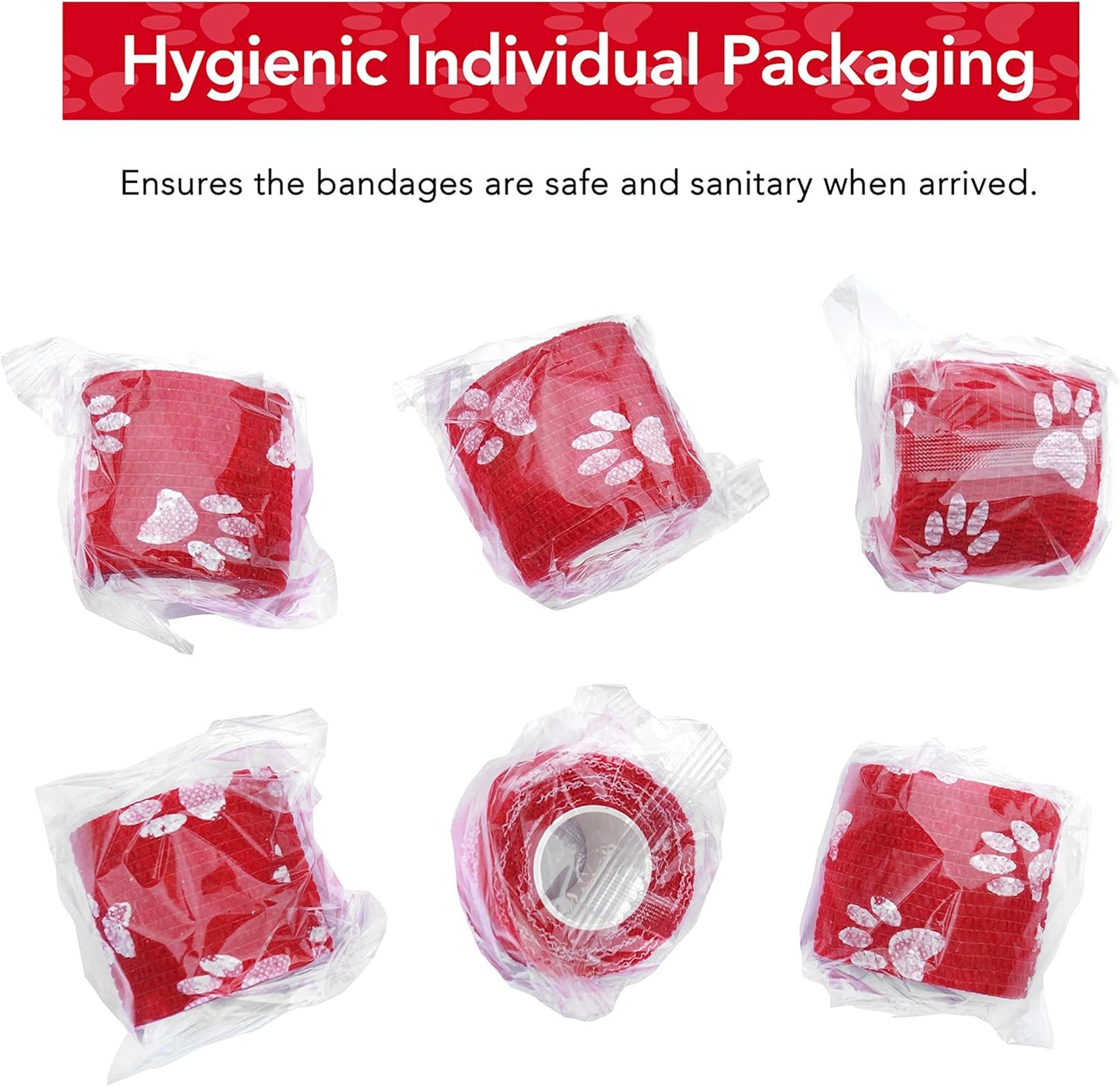 RISEN Cohesive Bandage 2” x 5 Yards, 6 Rolls, Self Adherent Wrap Medical Tape, Adhesive Flexible Breathable First Aid Gauze Ideal for Stretch Athletic