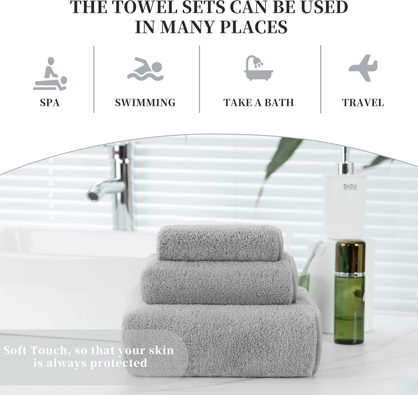 New Microfiber Bath Towel Set, 3 Piece, Oversize, Quick Dry, Lint Free, Includes Body, Hand and Face Towels