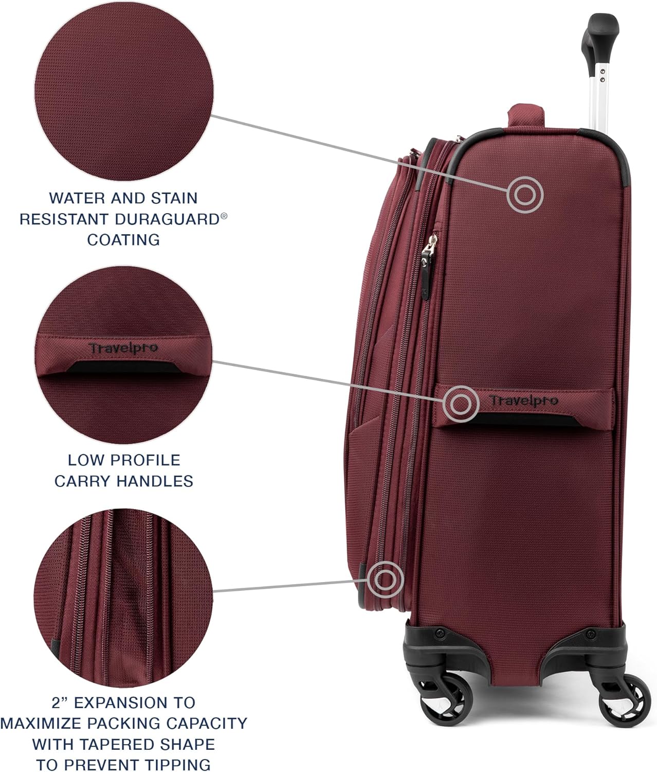 Travelpro Maxlite 5 Softside Expandable Luggage with 4 Spinner Wheels, Lightweight Suitcase, Men and Women, International, Burgundy, Carry-on 21-Inch