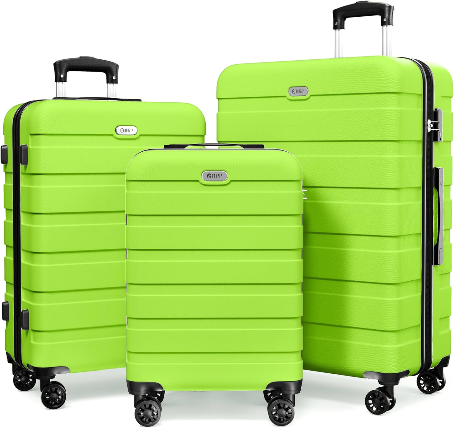 AnyZip Luggage Sets 3 Piece Hardshell Suitcase Set PC ABS Lightweight Travel Suitcases with 4 Double Spinner Wheels TSA Lock 20 24 28 Inch Apple Green