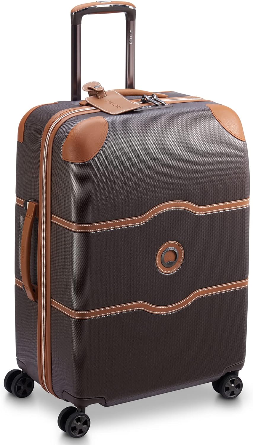 DELSEY PARIS Chatelet Air 2.0 Hardside Luggage with Spinner Wheels, Chocolate Brown, Checked-Medium 24 Inch