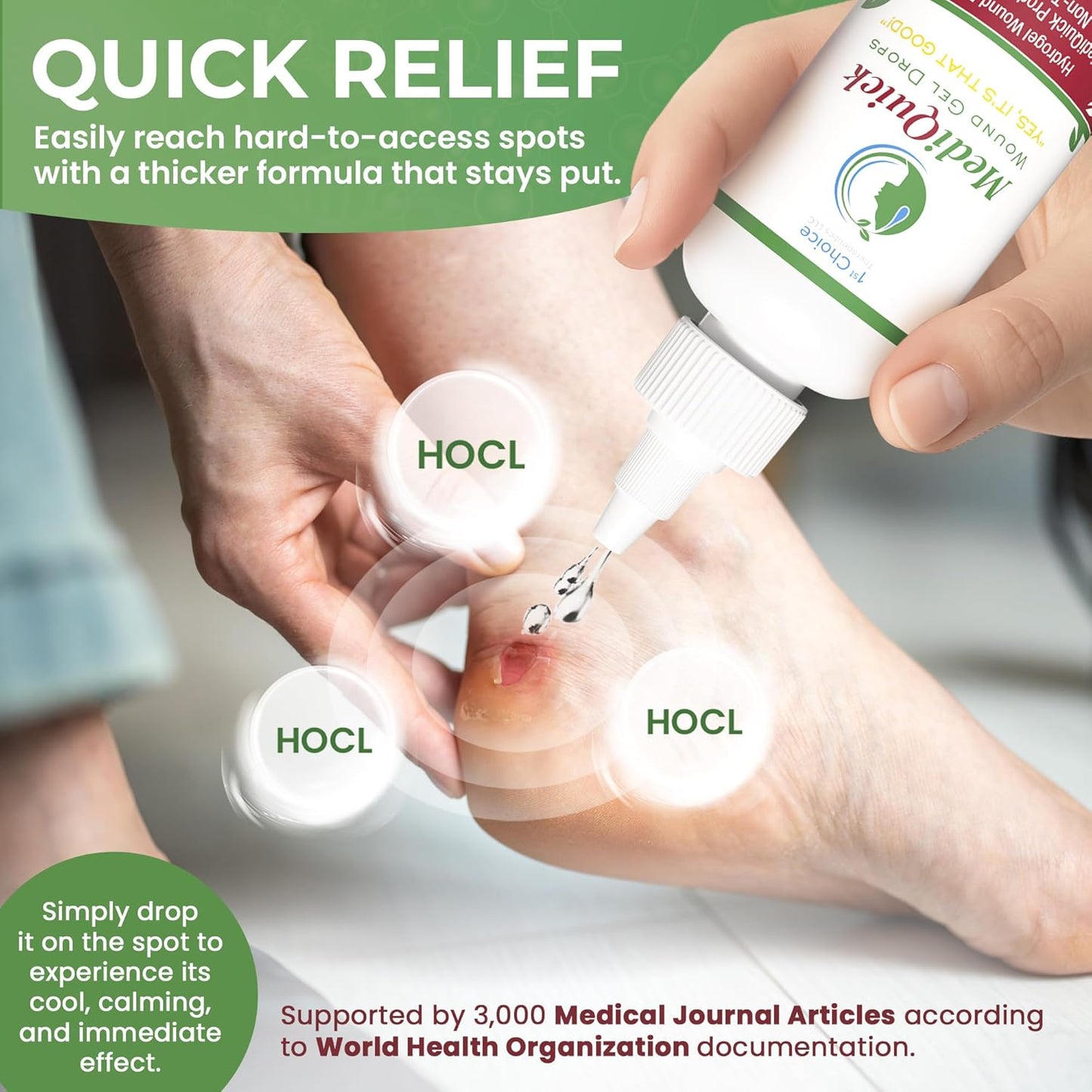 MediQuick Skin & Wound Care Hydrogel Drops - Quick Healing First Aid Drops with 12 Hours Action to Heal Cuts, Burns, Inflammation, Rash, Itch, Eczema & More - Safe Wound Wash with No-Sting - 4 Fl Oz