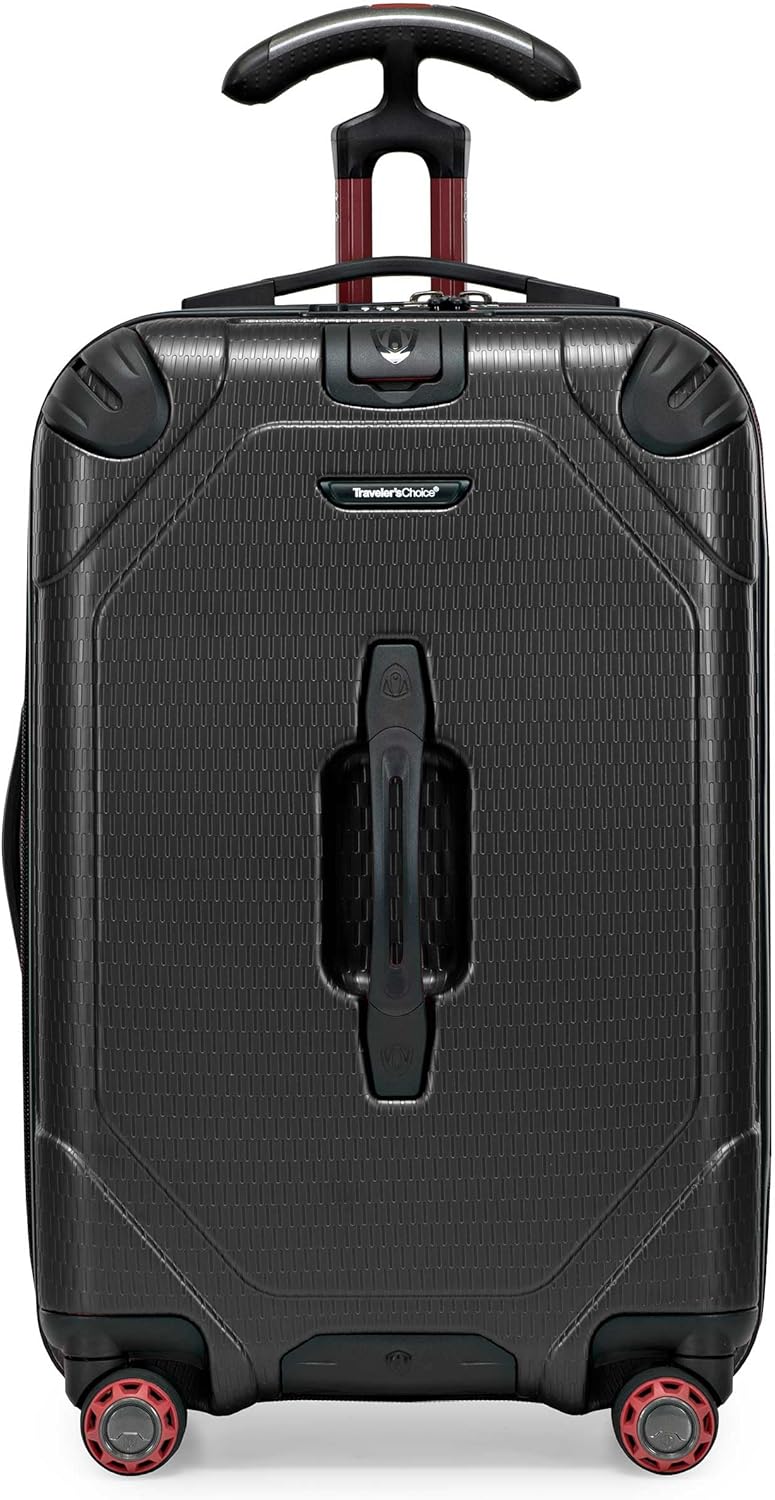 Traveler's Choice Maxporter II 22" Hardside Polycarbonate Spinner Carry-On Luggage, USB Port, TSA Lock, Black