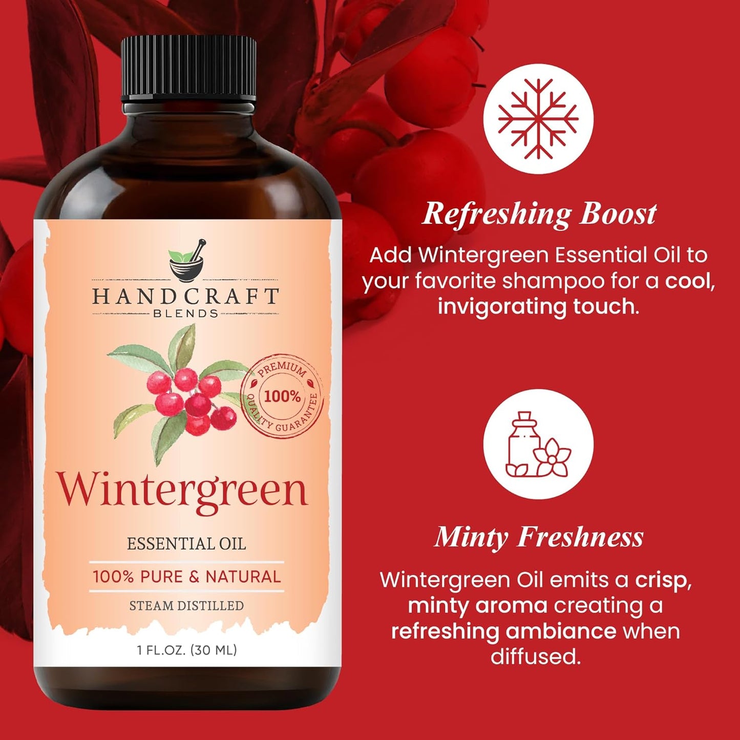 Handcraft Blends Wintergreen Essential Oil – 1 Fl Oz – 100% Pure and Natural – Premium Grade Essential Oil for Diffuser and Aromatherapy, Skin, Massage, Candle and Soap Making Fragrance