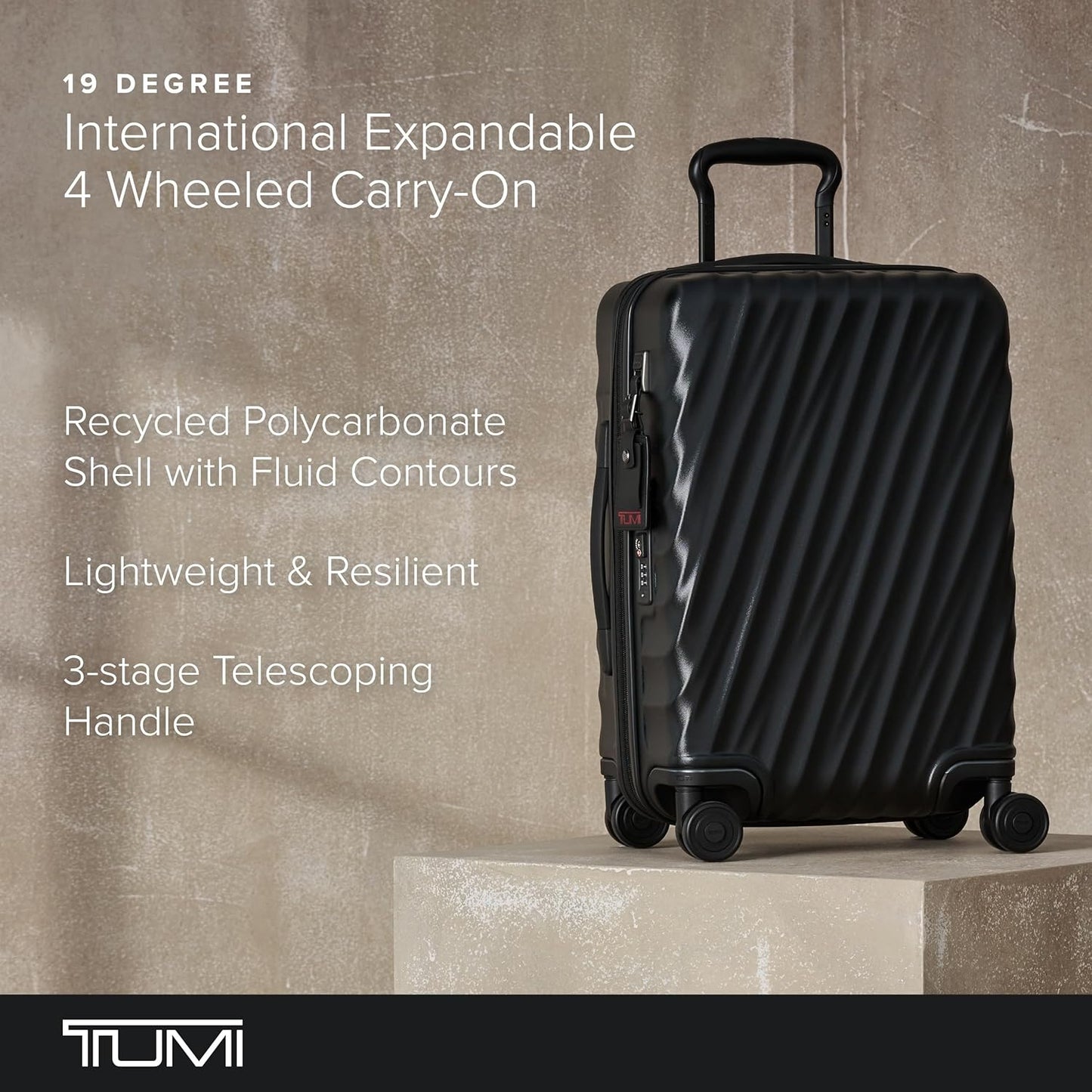 TUMI - 19 Degree International Expandable 4 Wheeled Carry-On - Hard Shell Suitcase - 21.8" X 14.0" X 9.0" - Matte Black Texture