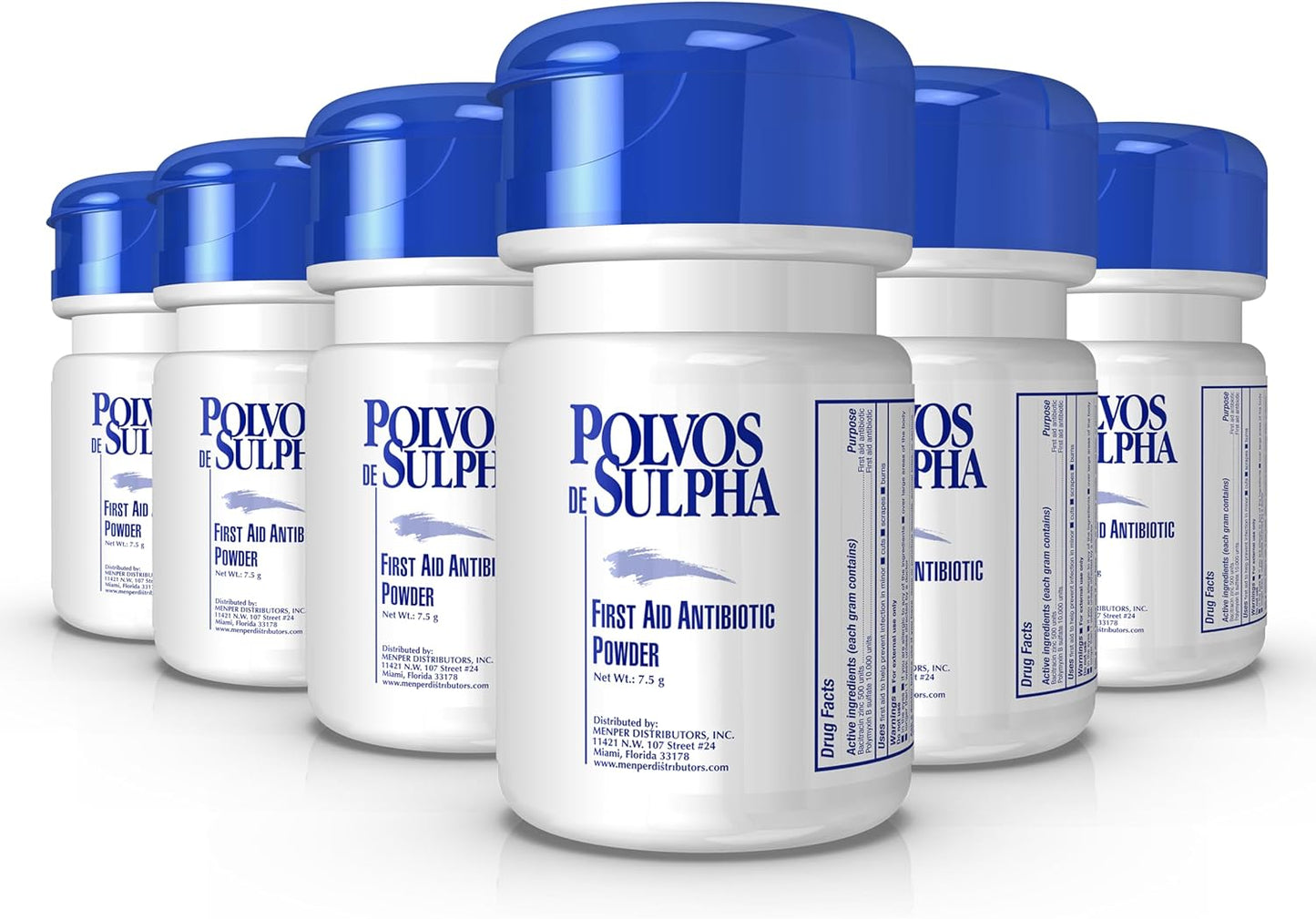 Antibiotic Powder with Bacitracin, First Aid Pain Relief, Healing Wound Seal Powder, Essential Wound Care Medicine for Travel, Effective Healing and Protection, 7.5g, 6-Pack