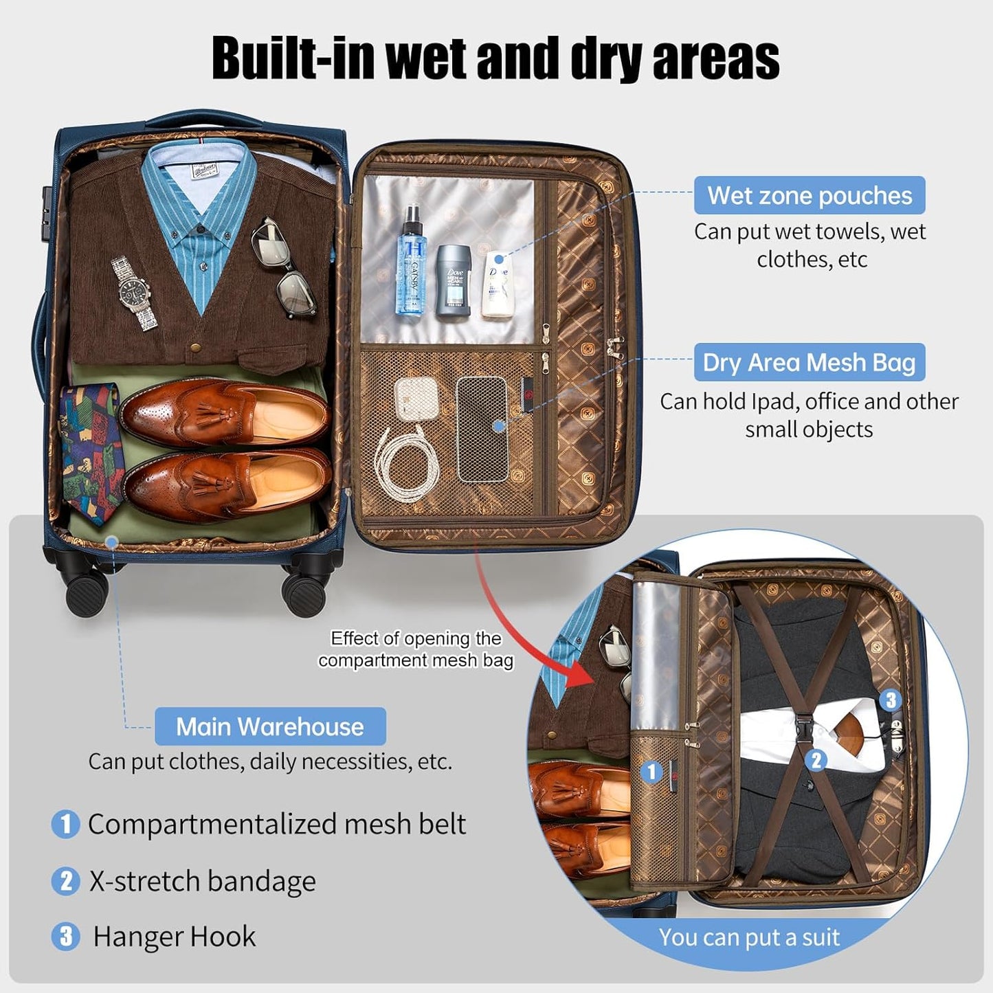 Softside Expandable Luggage with 4 Spinner Wheels, Durable Checked-Luggage Suicase (Blue, 29-Inch)