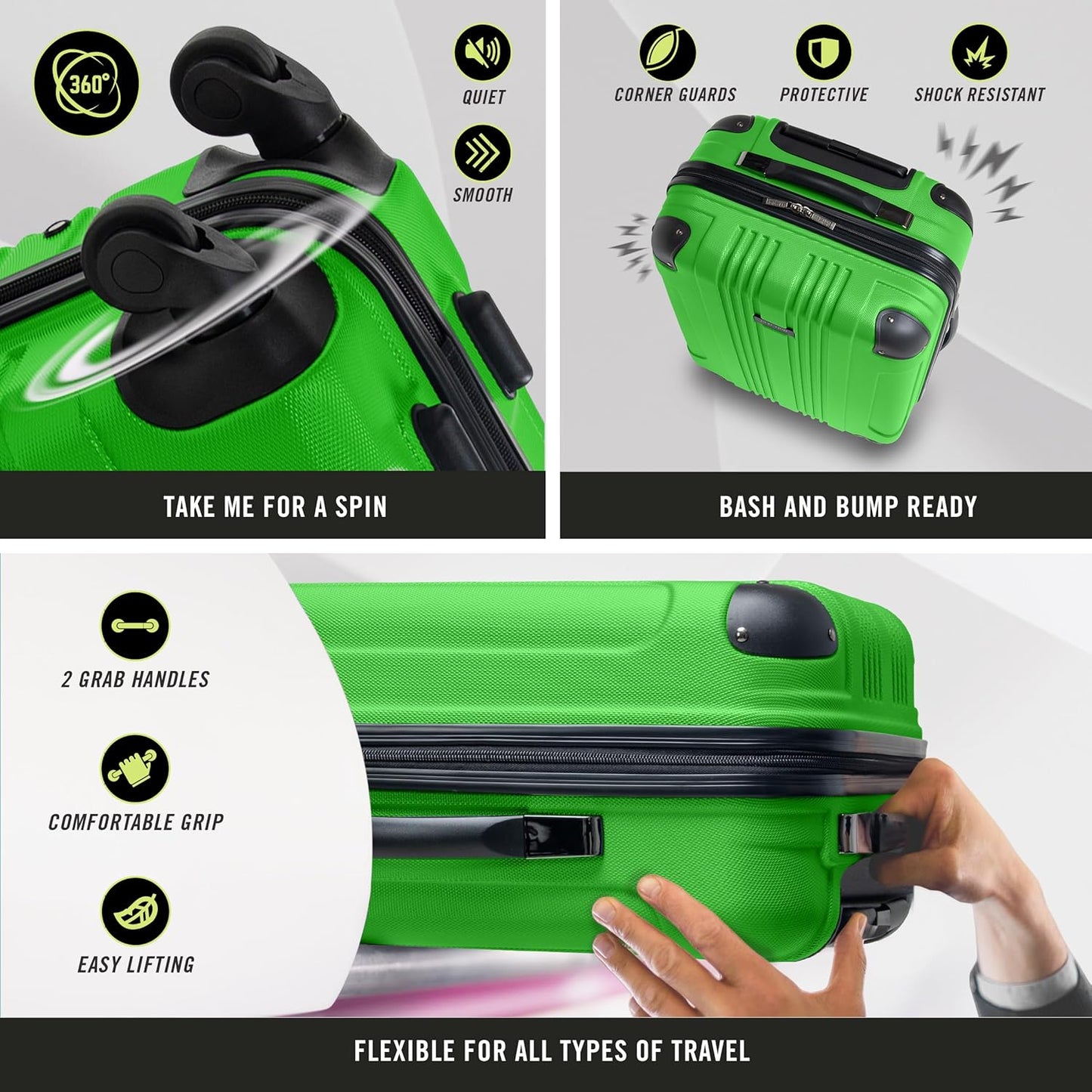 Kenneth Cole REACTION Out of Bounds Lightweight Hardshell 4-Wheel Spinner Luggage, Kelly Green, 28-Inch Checked