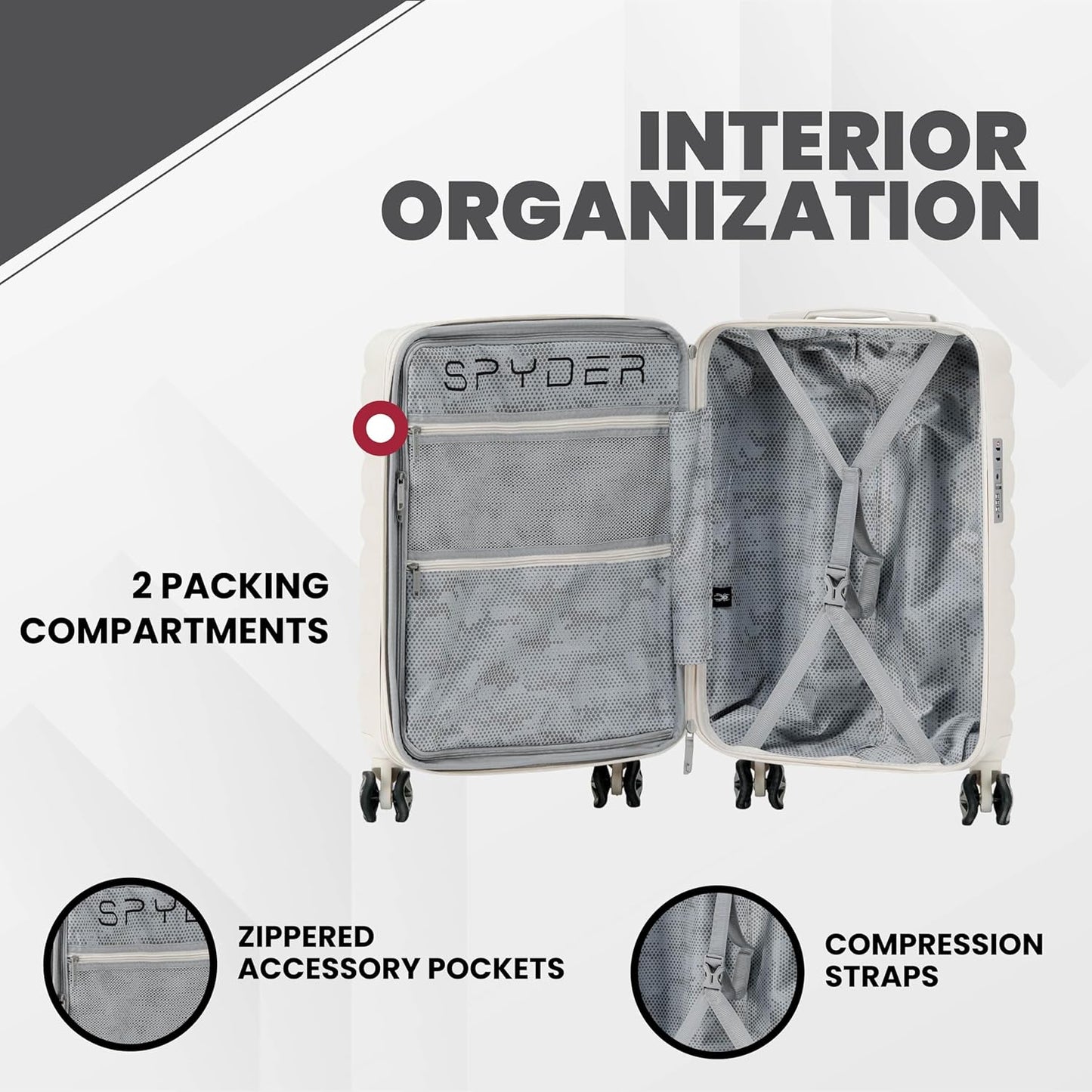 Spyder 20" Hardside Carry-On Luggage, Durable Lightweight Hardshell Suitcase with 360° Spinner Wheels, Expandable for up to 20% More Space, TSA Approved Lock, Vanilla