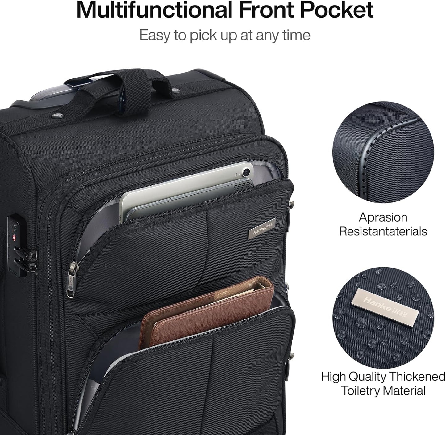 Hanke 28 Inch Softside Expandable Luggage with Spinner Wheels,Check Large Luggage Rolling Suitcase Travel Luggage with TSA Approved,Black