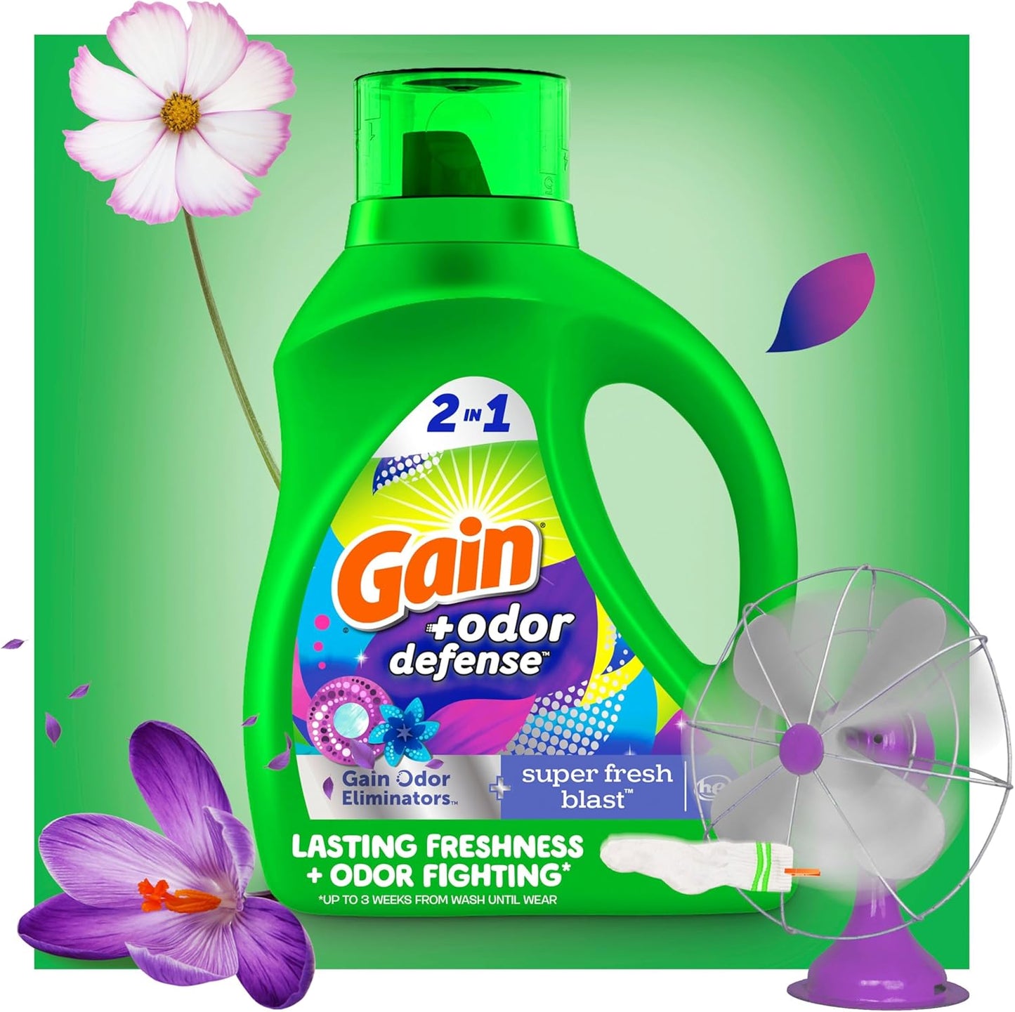 Gain Odor Defense Liquid Laundry Detergent, Super Fresh Blast Scent, 194 fl oz, 134 loads, 2 in 1, Laundry Detergent Liquid Soap, HE compatible