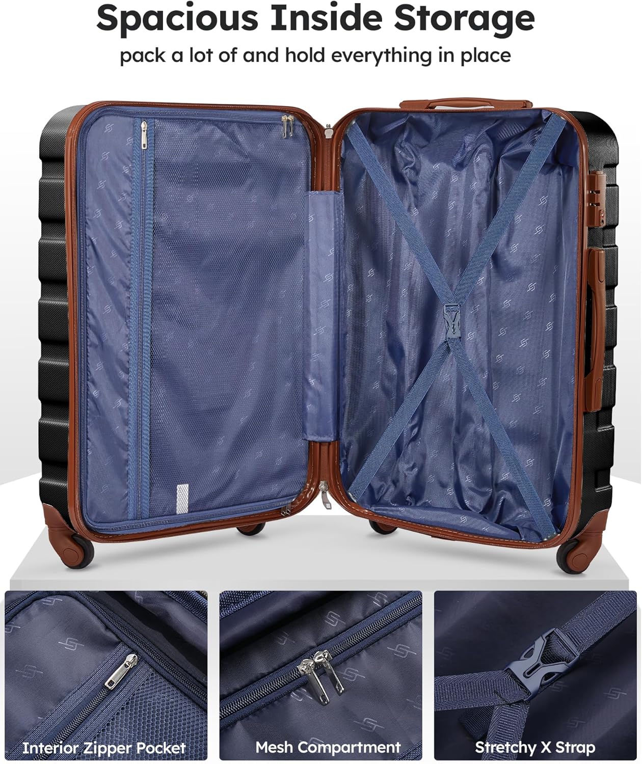 Suitour 4 Piece Luggage Set, Carry on Suitcase with ABS hardshell,Spinner Wheels & TSA Lock (16"/20"/24"/28")