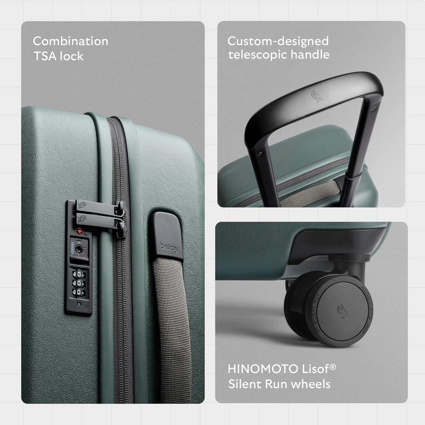 Bellroy Transit Carry-On Plus (46L carry-on luggage, with hard shell and removable packing cells) - Everglade