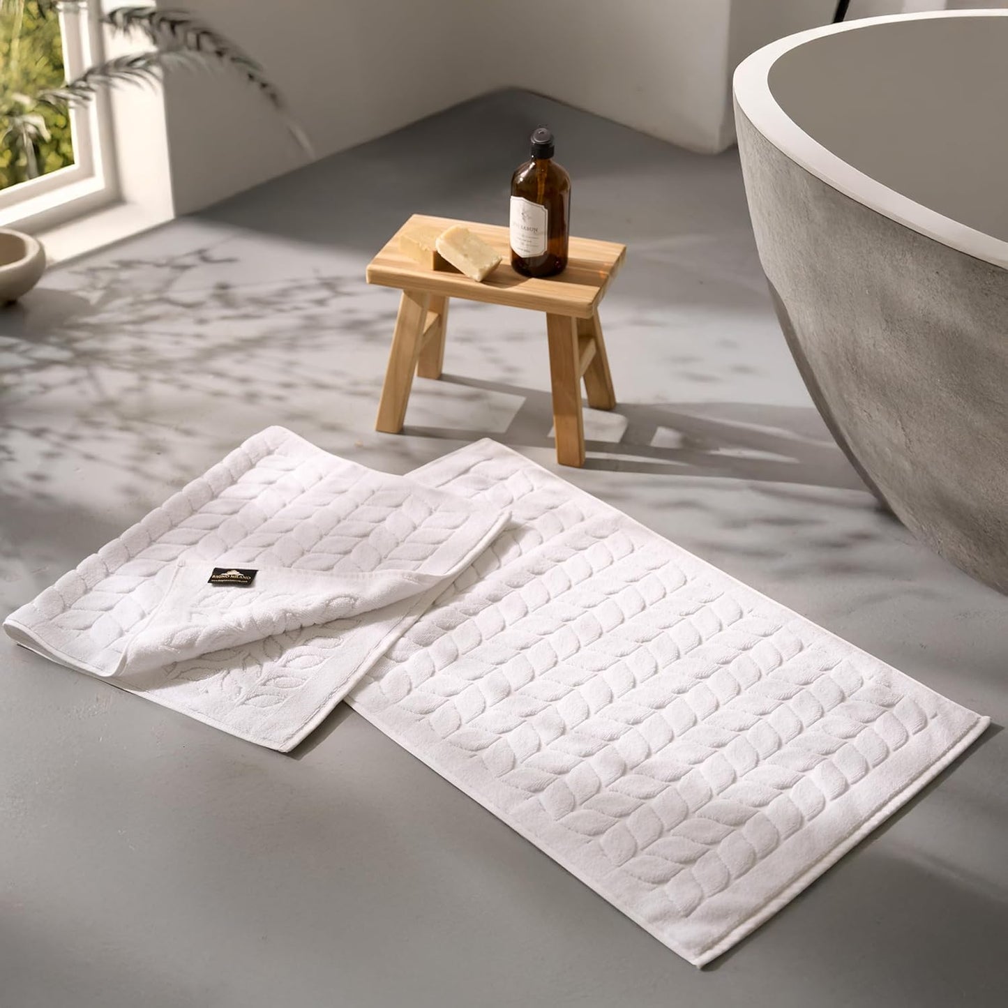 BAGNO MILANO Turkish Bath Towels, Soft Plush Jacquard Luxury Bath Towels, Quick Dry Towel Set (White, 2 Pcs Bathmat Set)